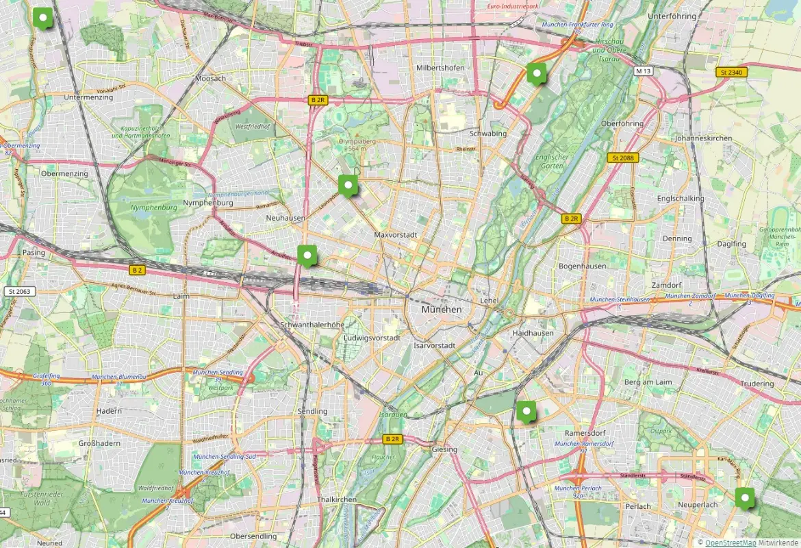 Übersichtskarte von München mit Storebox Lagern