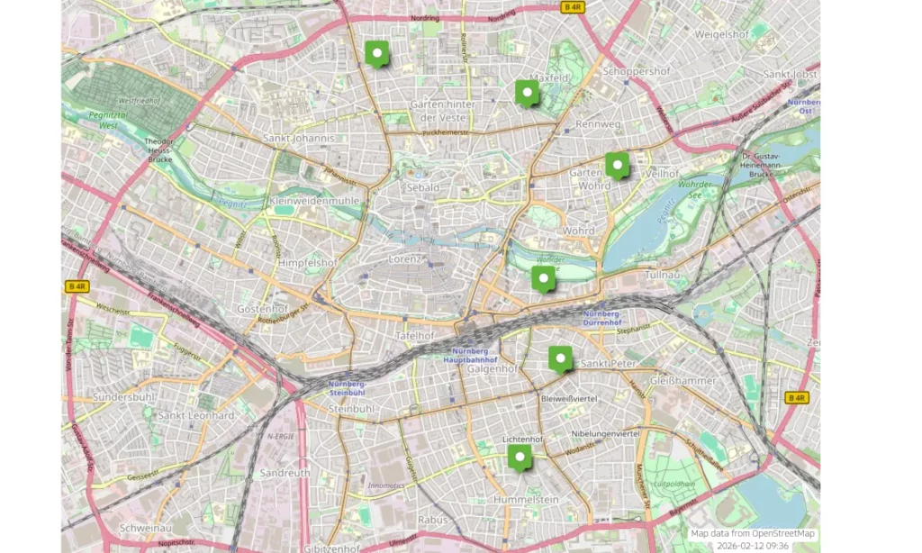 Overview Map of Nuremberg with Storebox locations