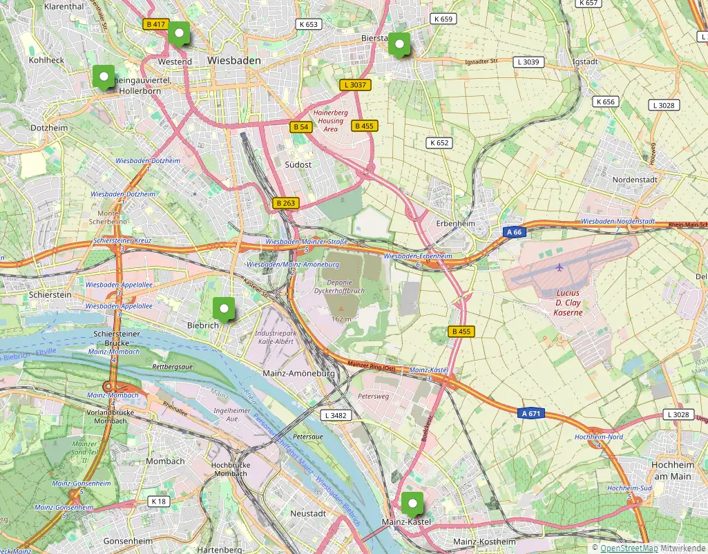 Overview Map of Storebox locations in Wiesbaden