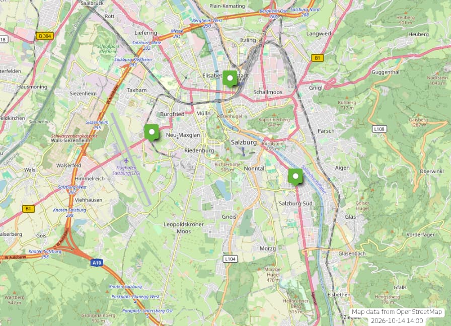 Overvew Map wir Storebox locations in Salzburg