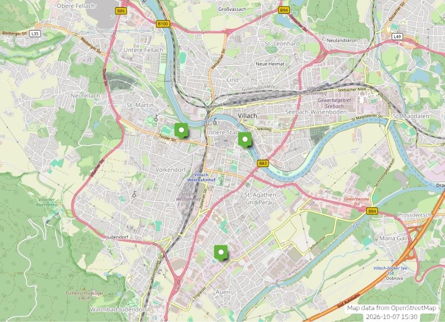 Overview of Storebox locations in Villach